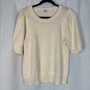 525 short puff sleeve soft preppy minimalist neutral sweater size medium